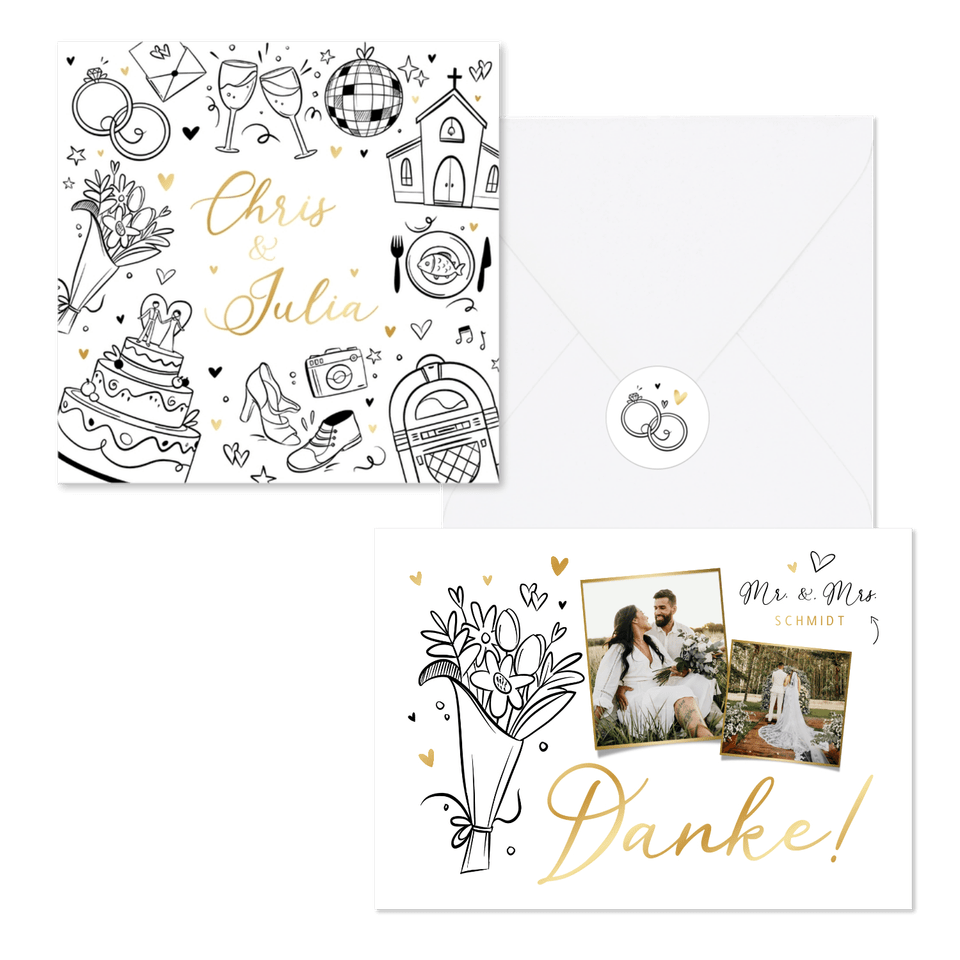Hochzeitskartenset einfache Doodles