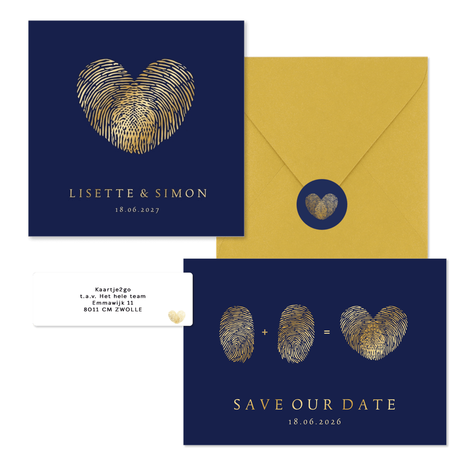 Hochzeitskartenset goldener Fingerabdruck