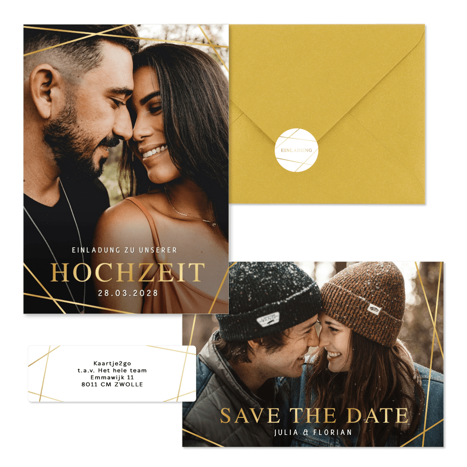 Hochzeitskartenset goldene grafische Linien