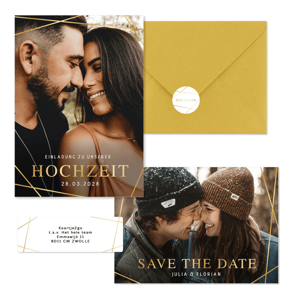 Hochzeitskartenset goldene grafische Linien