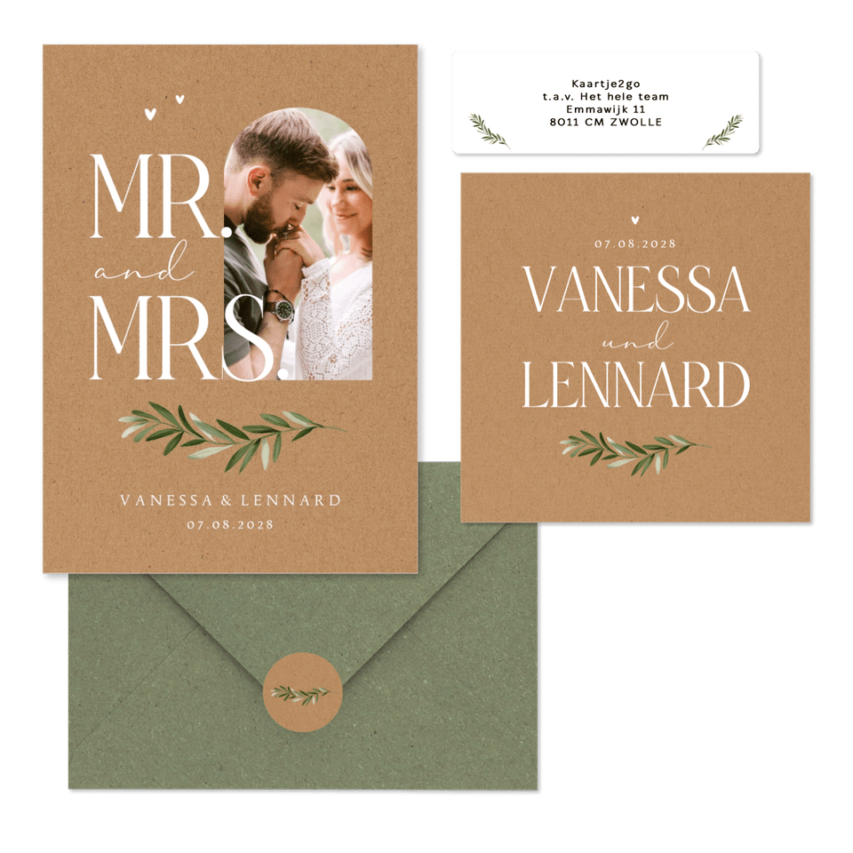 Hochzeitskartenset schlicht Zweig auf Kraftpapier 