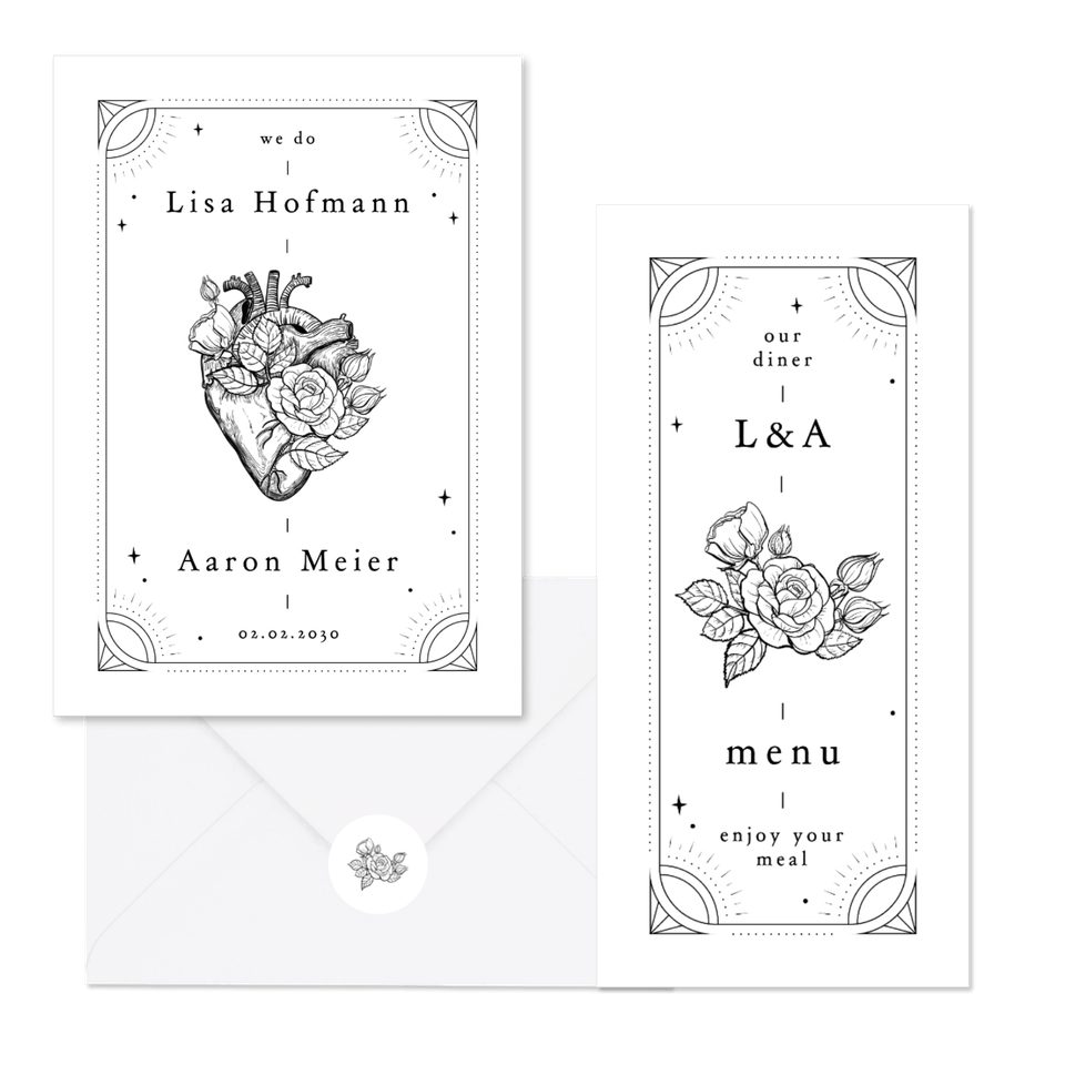 Hochzeit - Tattoo Linienzeichnung schwarz und weiß