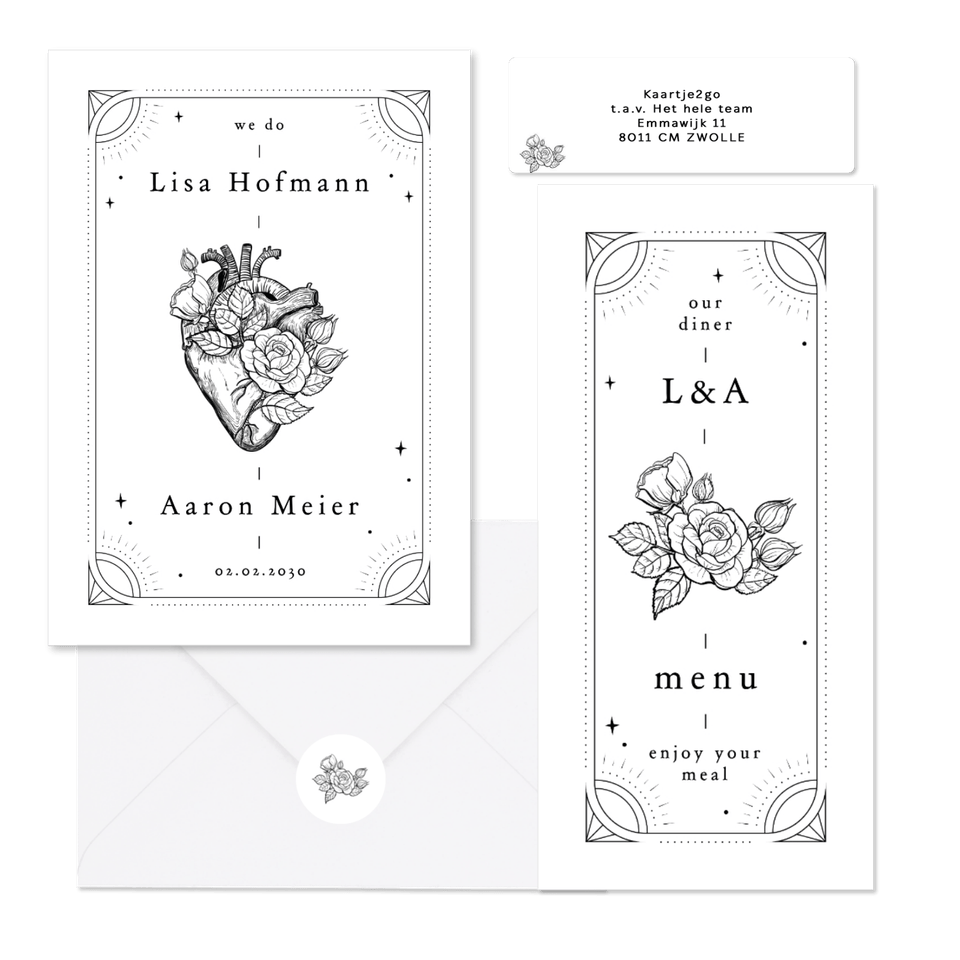 Hochzeit - Tattoo Linienzeichnung schwarz und weiß 