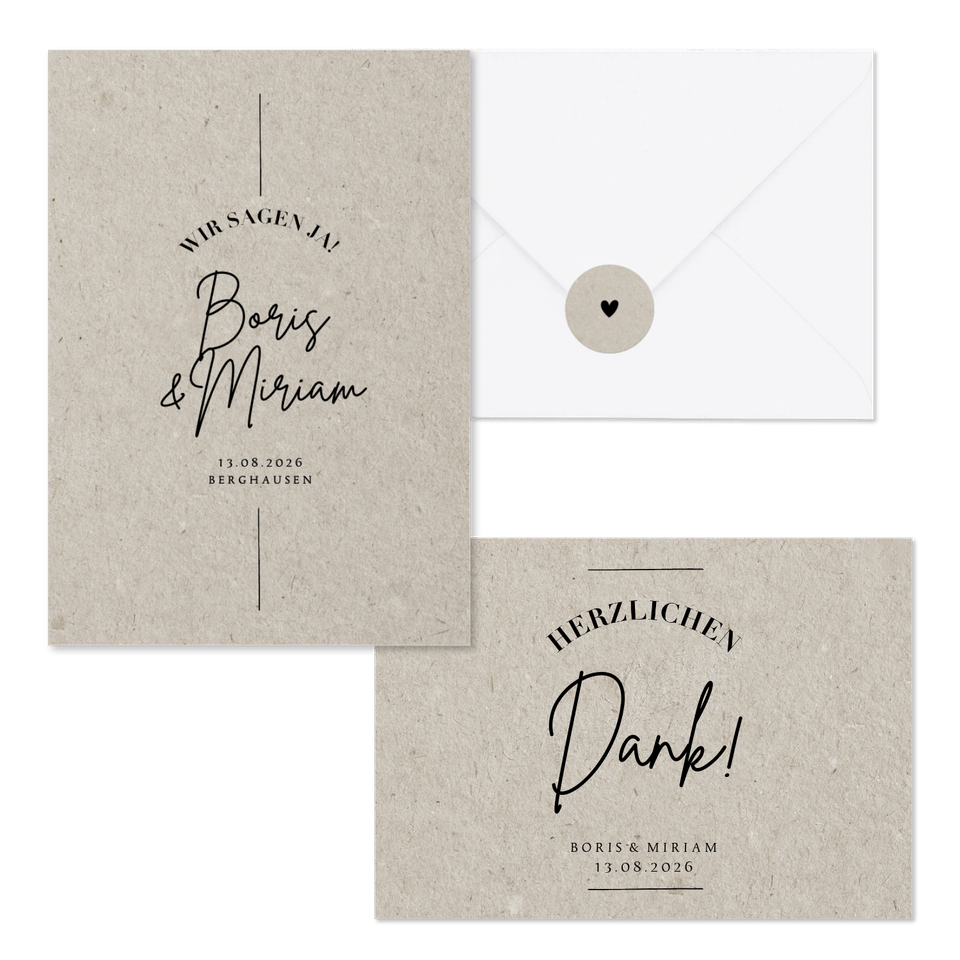 Hochzeitskartenset grauer Karton