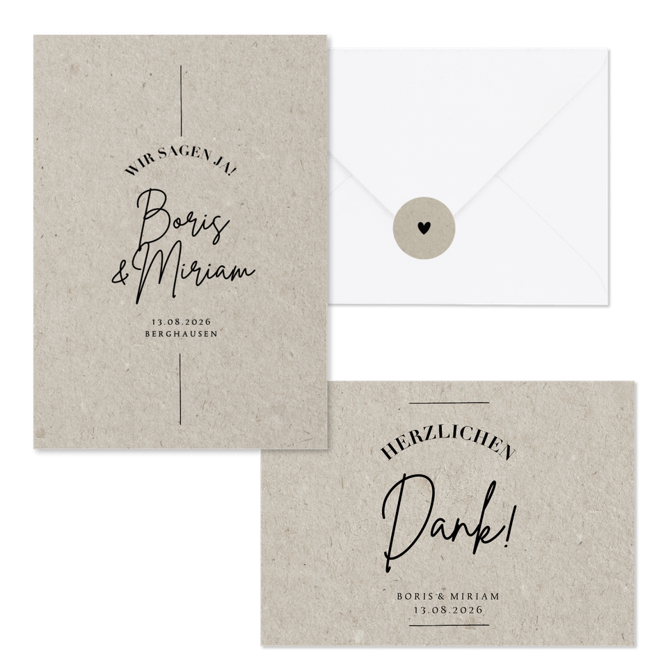 Hochzeitskartenset grauer Karton