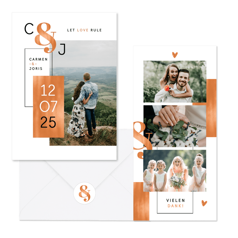 Hochzeitskartenset grafische Flächen mit Kupfer