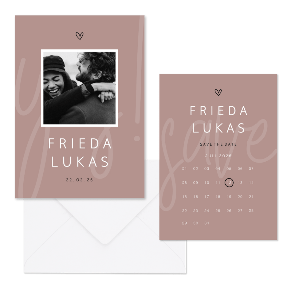 Hochzeitskartenset minimalistisch Altrosa