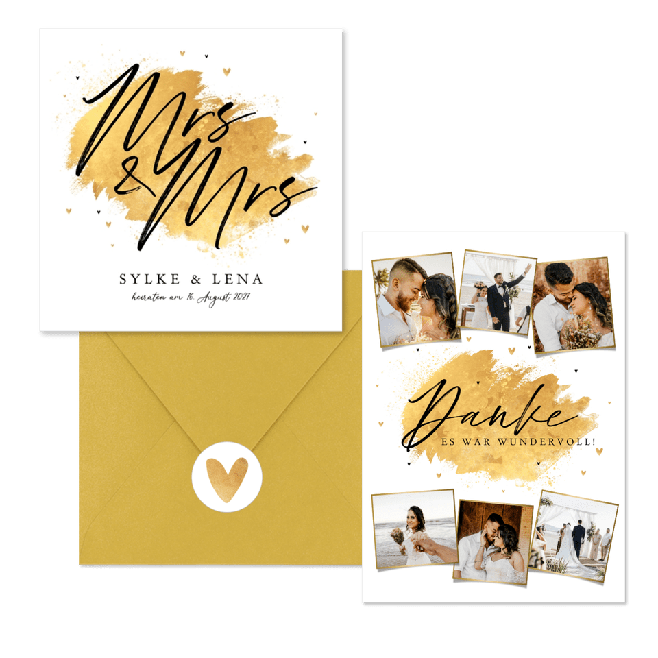Hochzeitskartenset Pinselstrich Goldlook
