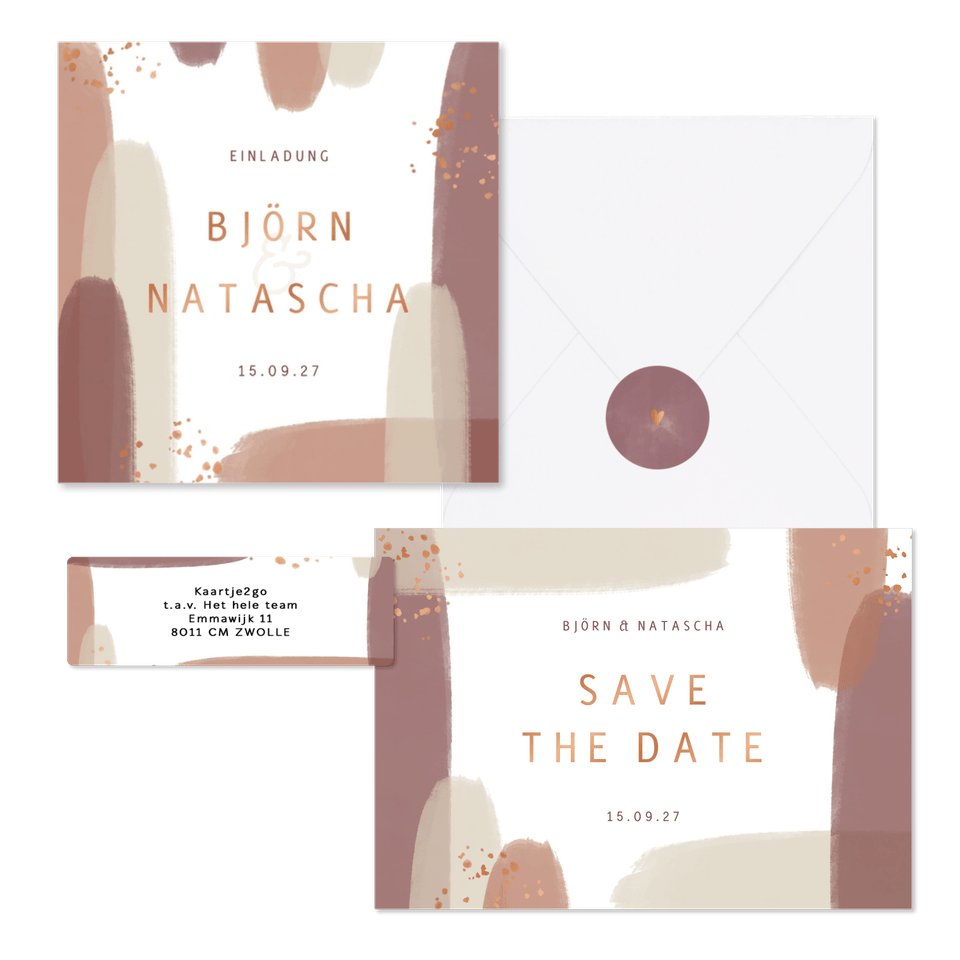 Hochzeitskartenset Kupfer Pinselstriche 