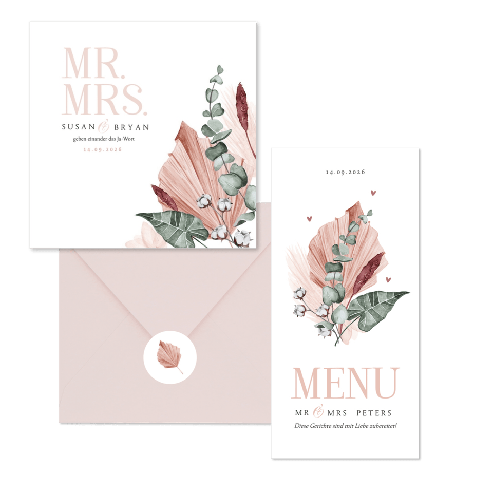 Hochzeitskartenset stilvolle Trockenblumen