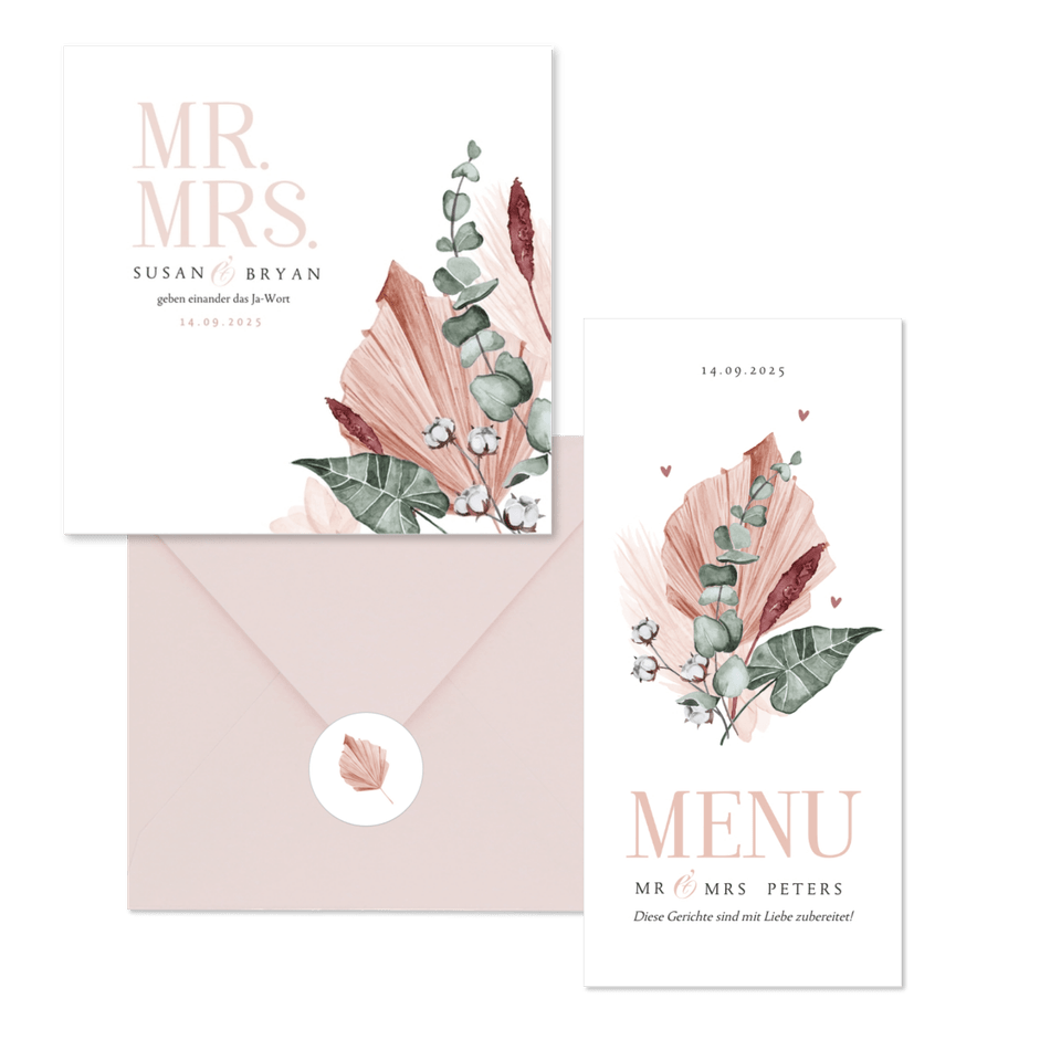 Hochzeitskartenset stilvolle Trockenblumen