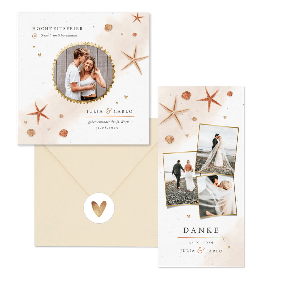 Hochzeitskartenset Seesterne und Sand
