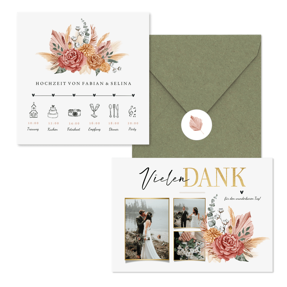 Hochzeitskartenset Bohemian Flowers