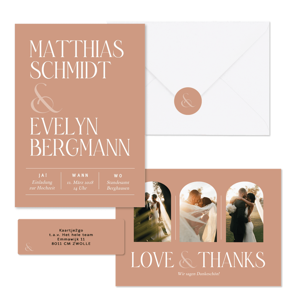 Hochzeitskartenset typografisch auf Lachsrosa