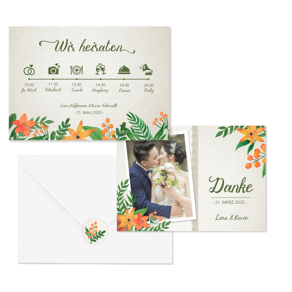 Hochzeitskartenset Botanisch Vintage Blumen