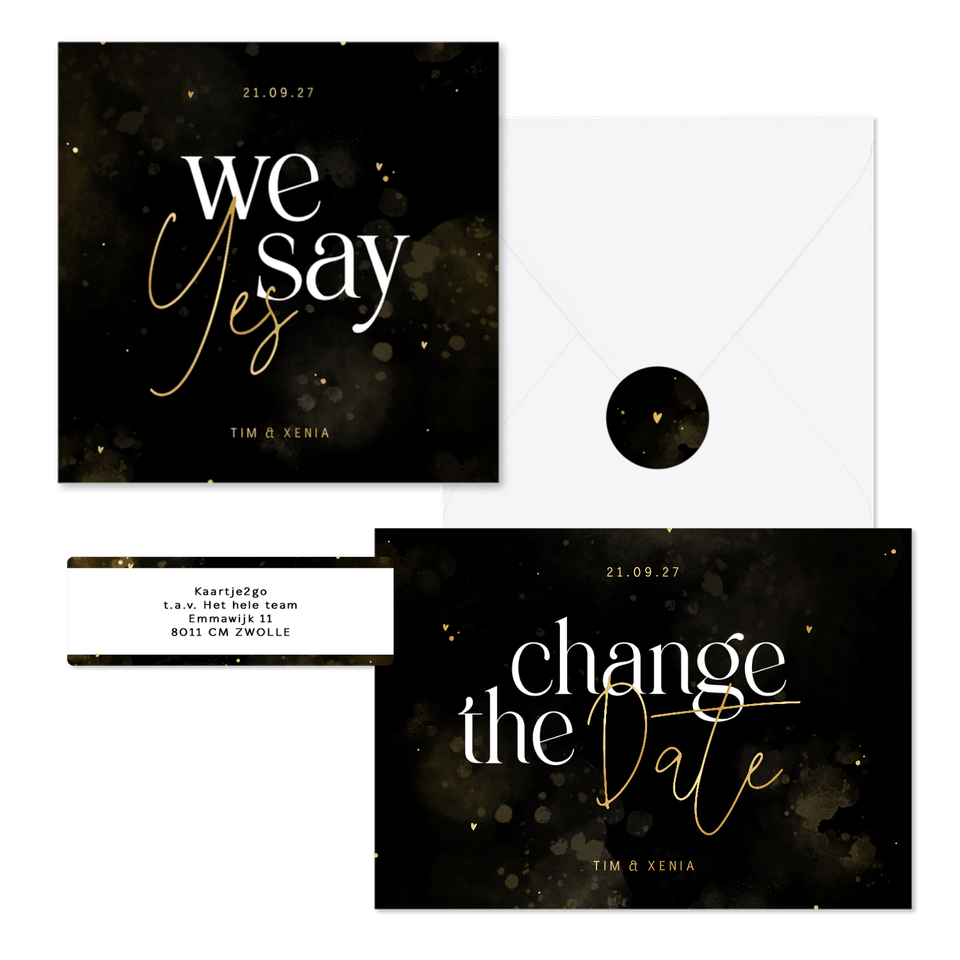 Hochzeitskartenset Typografie schwarz-gold
