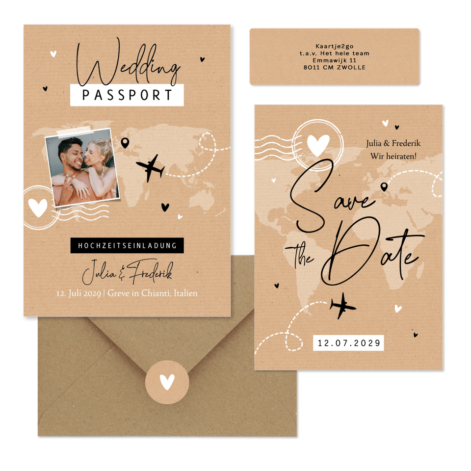 Hochzeitskartenset als Wedding Passport mit Landkarte