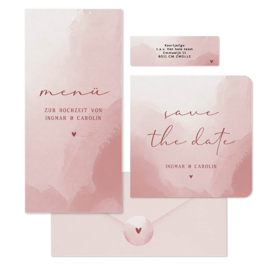 Hochzeitskartenset in Aquarell Altrosa