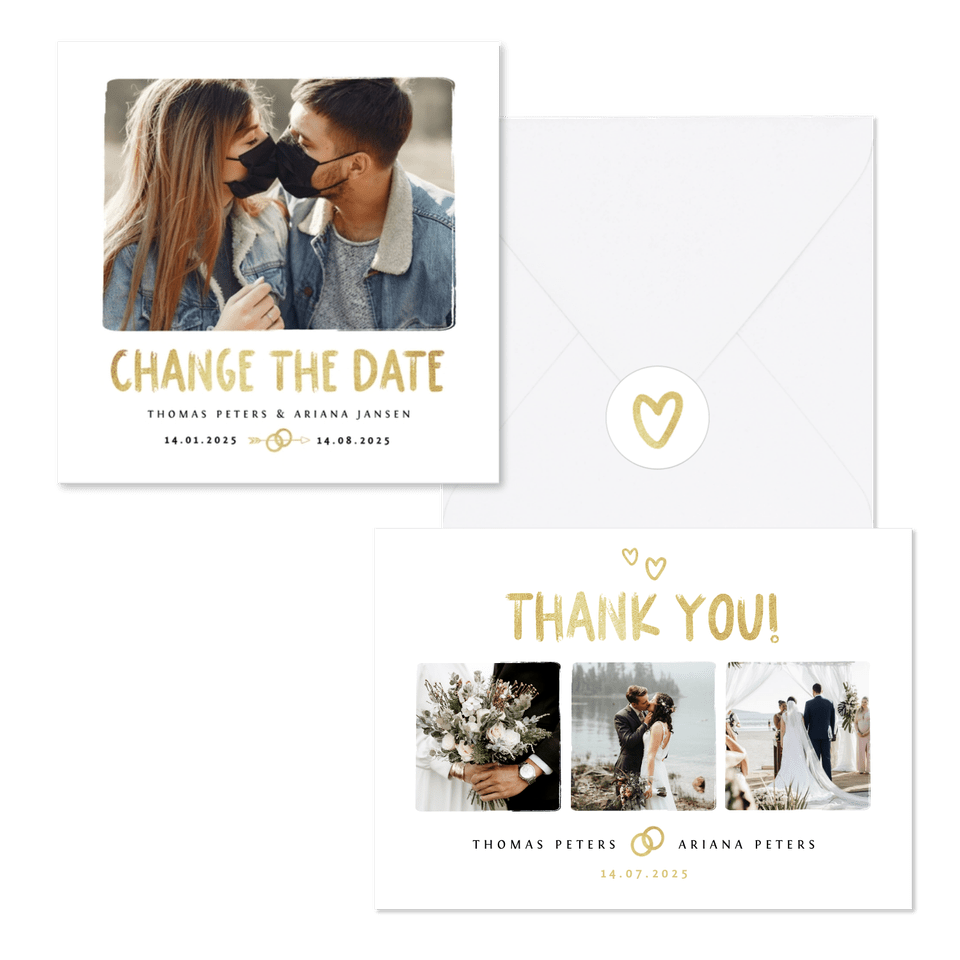 Hochzeitskartenset schlicht Typografie und Doodles