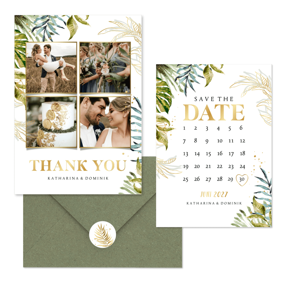 Hochzeitskartenset Botanisch im Goldlook