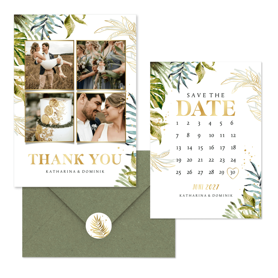 Hochzeitskartenset Botanisch im Goldlook