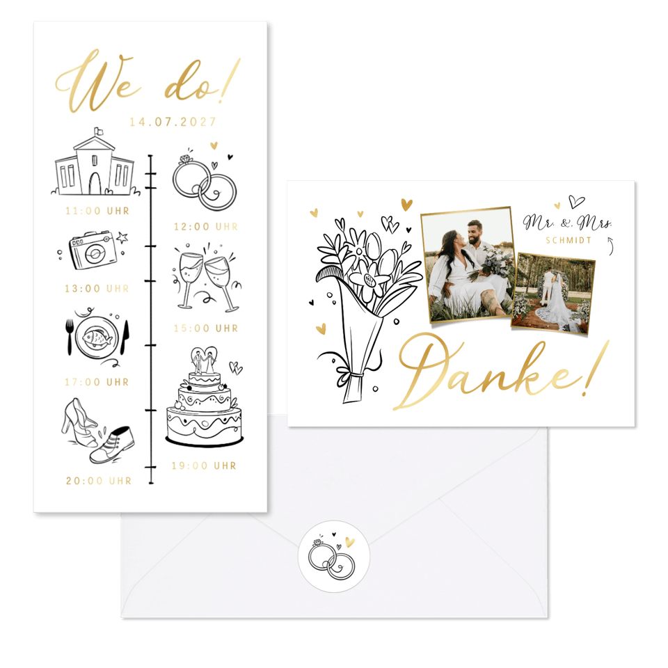 Hochzeitskartenset einfache Doodles 