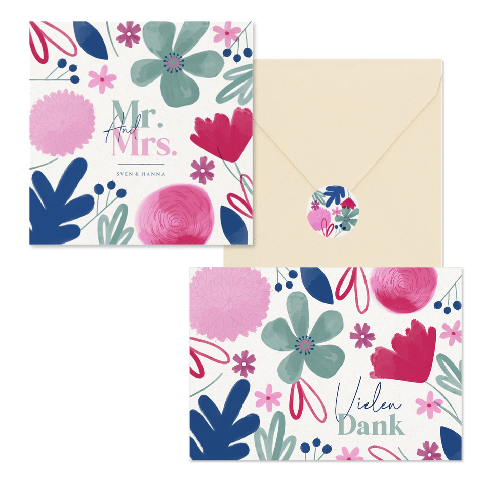 Hochzeitskartenset Aquarellblumen