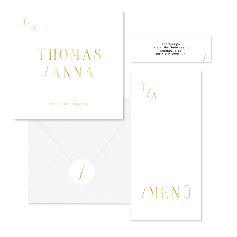 Hochzeitskartenset minimalistisch Goldschrift