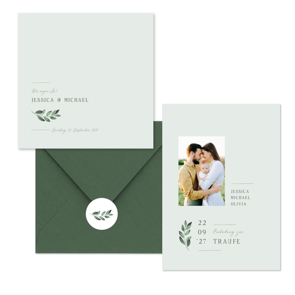 Hochzeitskartenset einfacher grüner Zweig