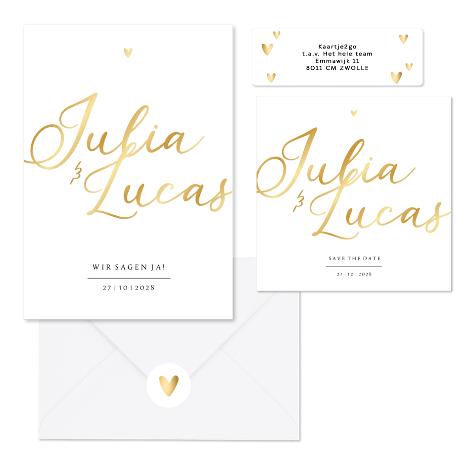 Hochzeitskartenset einfach Namen in Gold