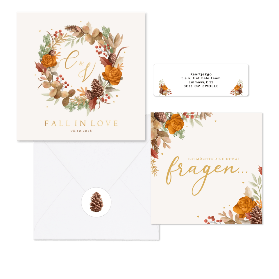 Hochzeitskartenset Blätterkranz Herbststimmung