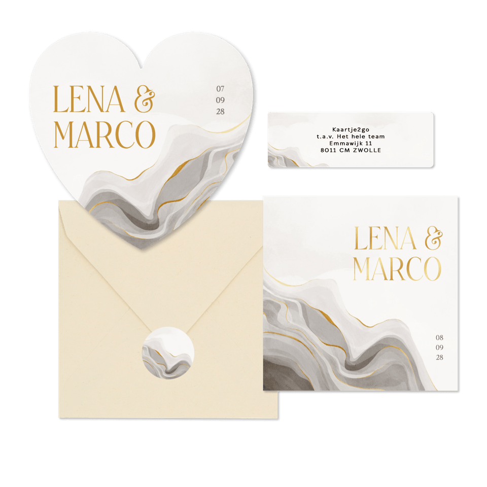 Hochzeitskartenset grauer Marmor mit Gold