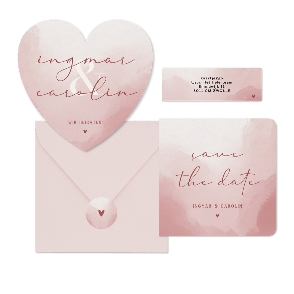 Hochzeitskartenset in Aquarell Altrosa