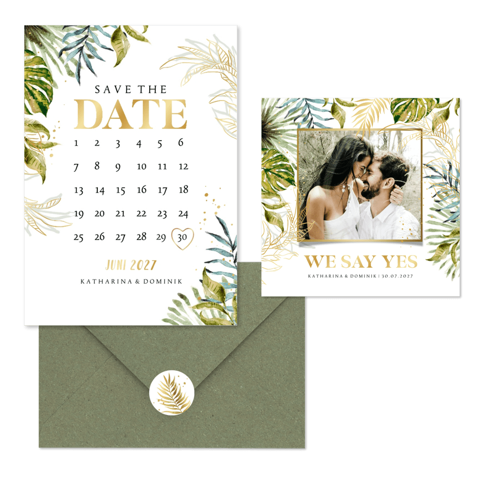 Hochzeitskartenset Botanisch im Goldlook