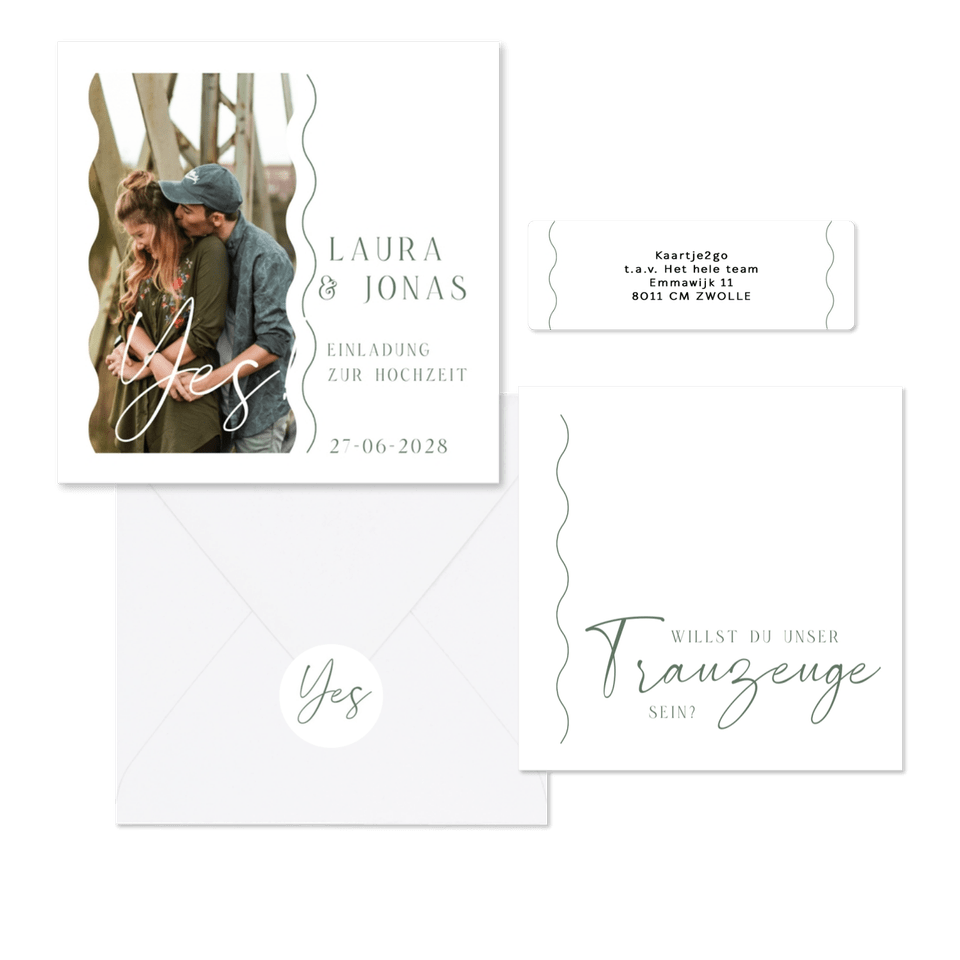 Hochzeitskartenset schlicht mit Wellenstreifen