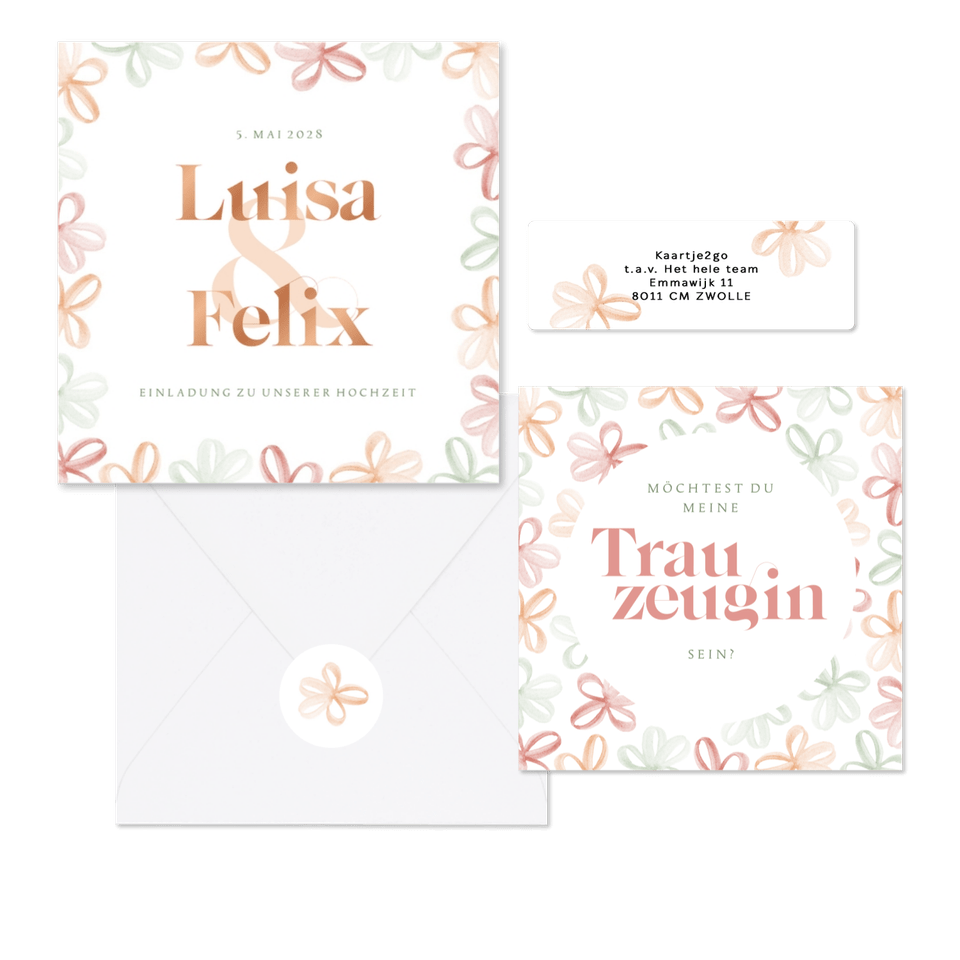 Hochzeitskartenset stilisierte Frühlingsblumen in Aquarell