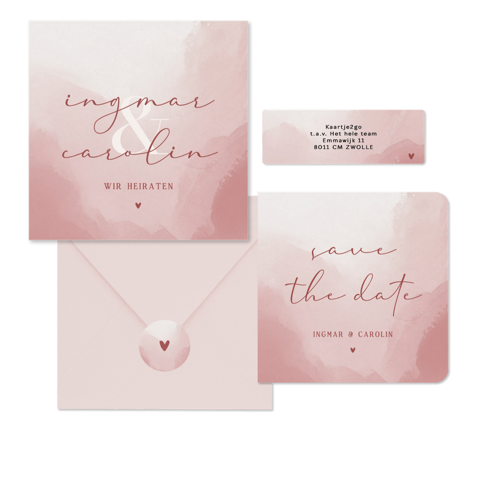 Hochzeitskartenset in Aquarell Altrosa
