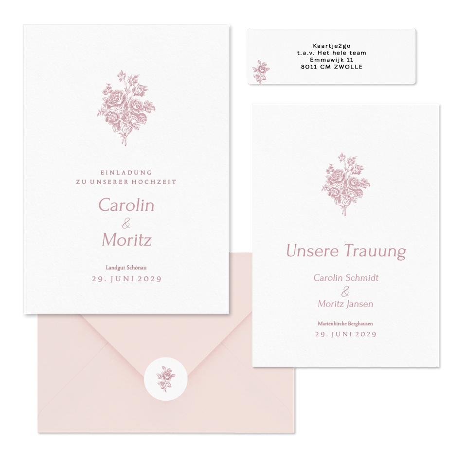 Hochzeitskartenset Altrosa englische Rosen klassisch