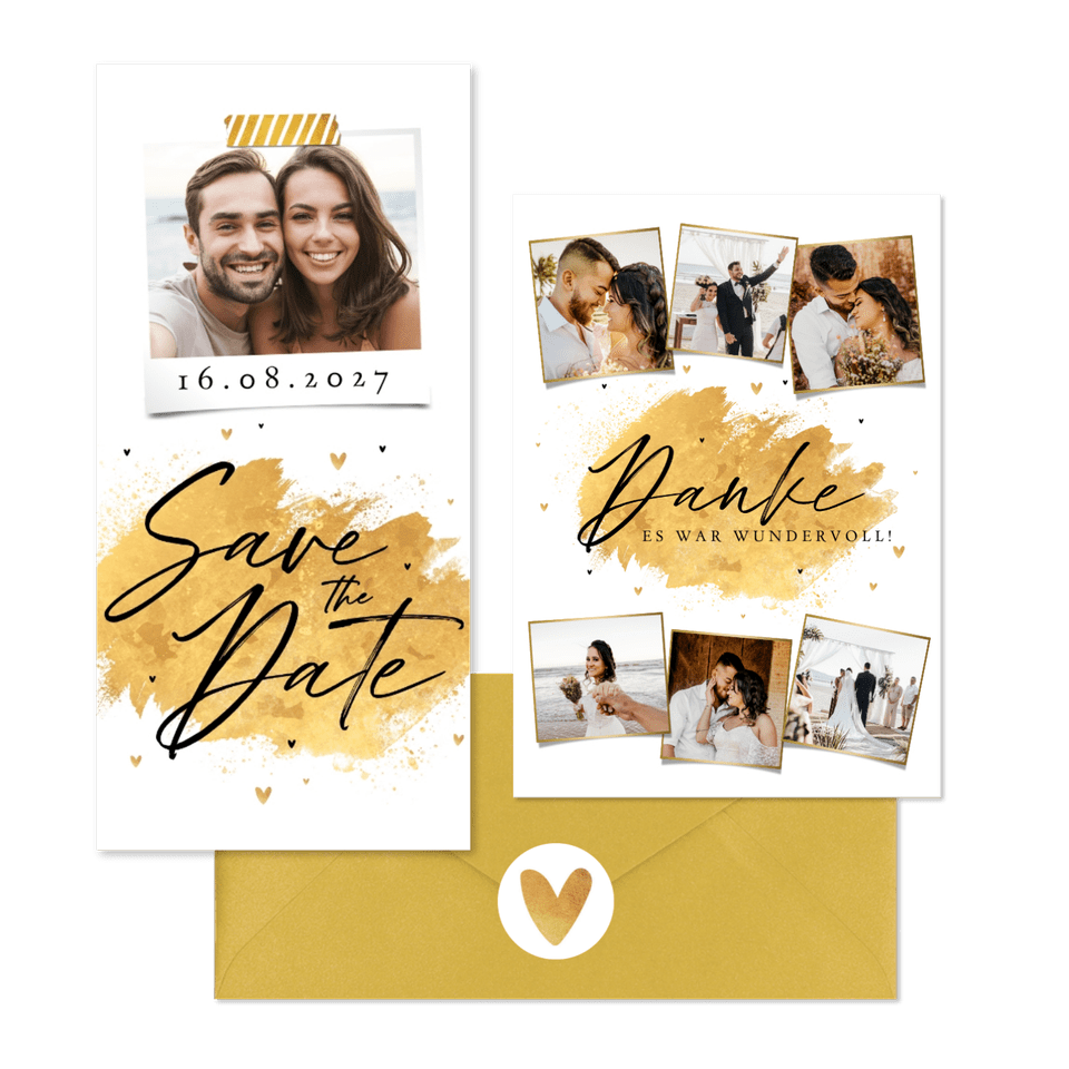 Hochzeitskartenset Pinselstrich Goldlook