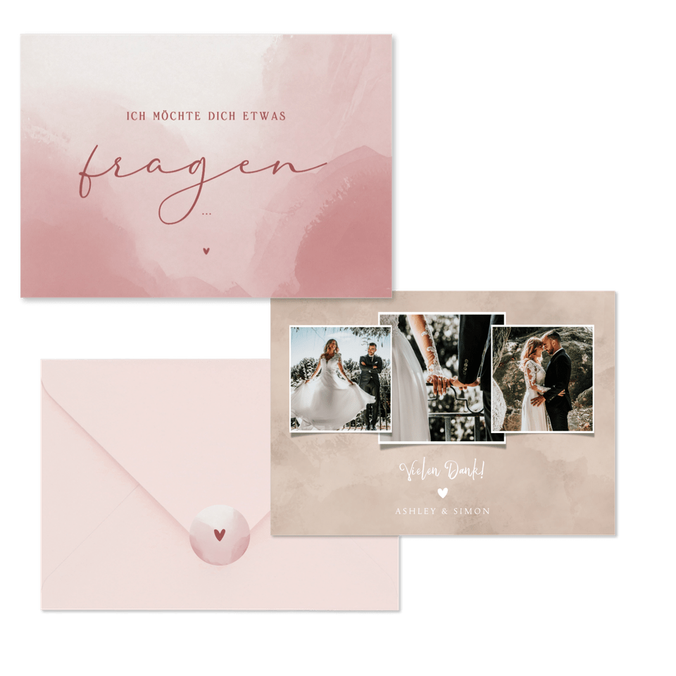 Hochzeitskartenset Altrosa Auqarell