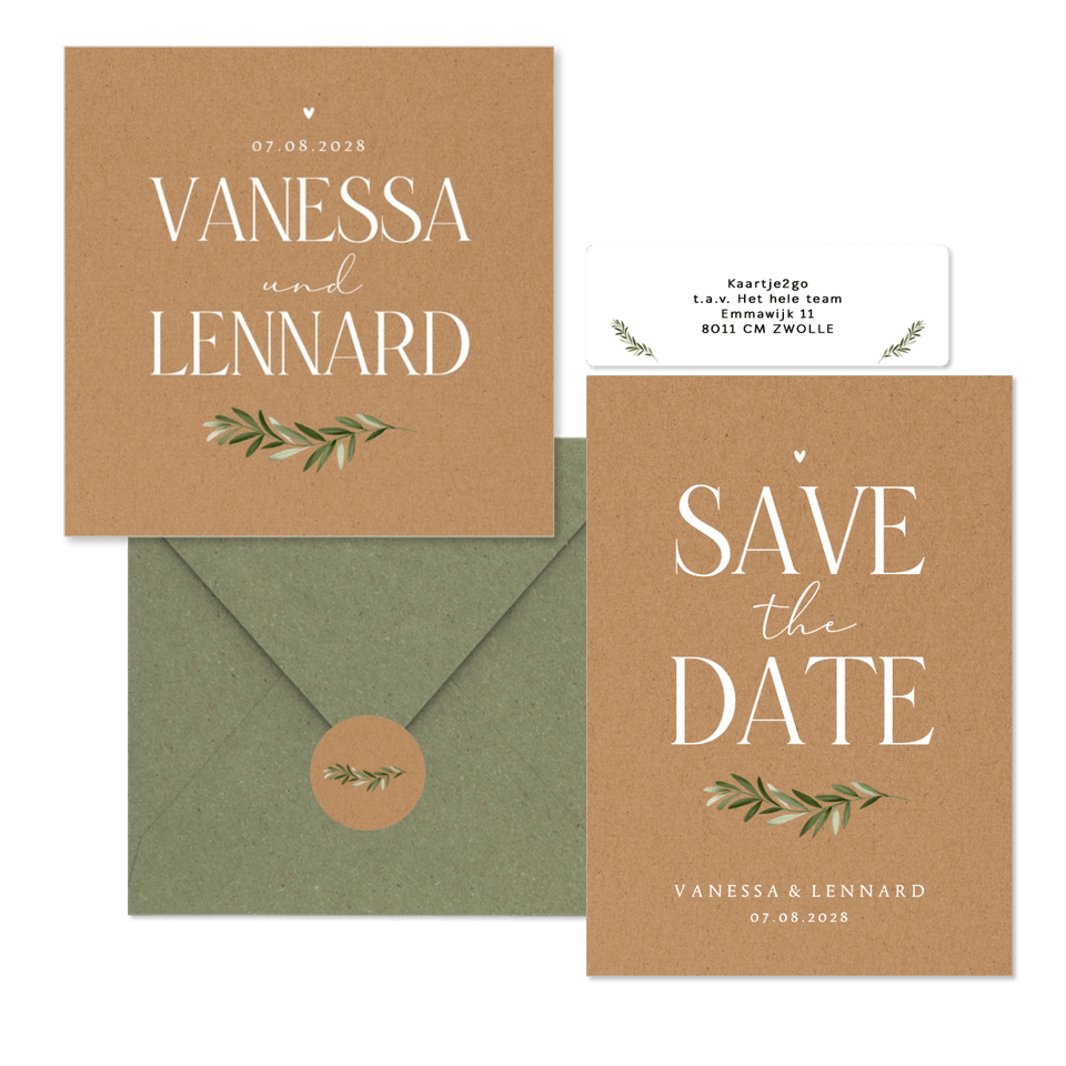 Hochzeitskartenset schlicht Zweig auf Kraftpapier 