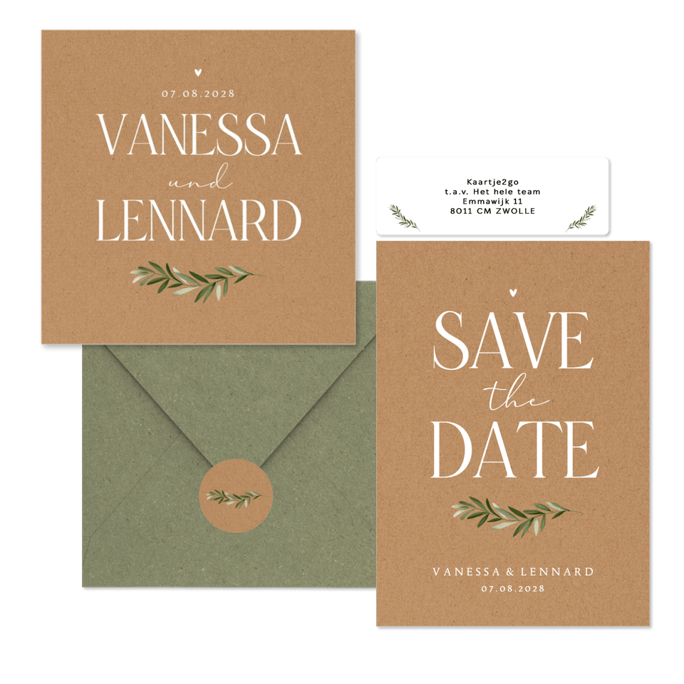 Hochzeitskartenset schlicht Zweig auf Kraftpapier