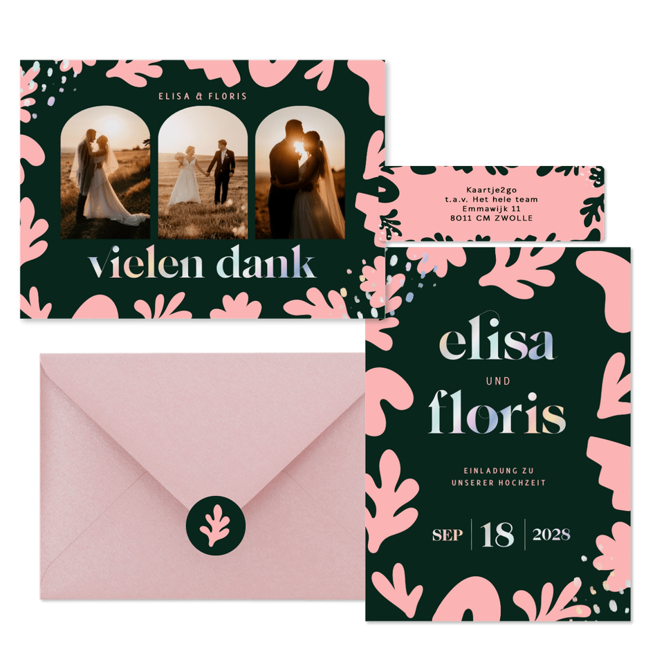 Hochzeitskartenset mit abstrakten rosa Blumen