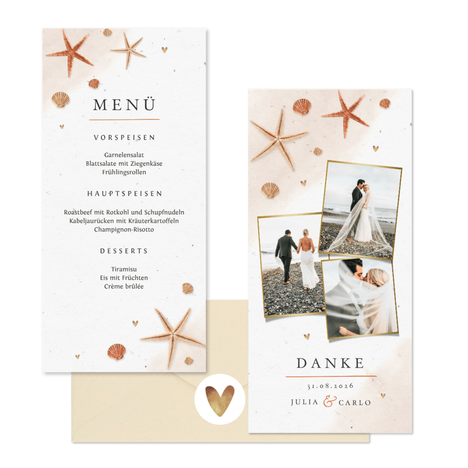 Hochzeitskartenset Seesterne und Sand