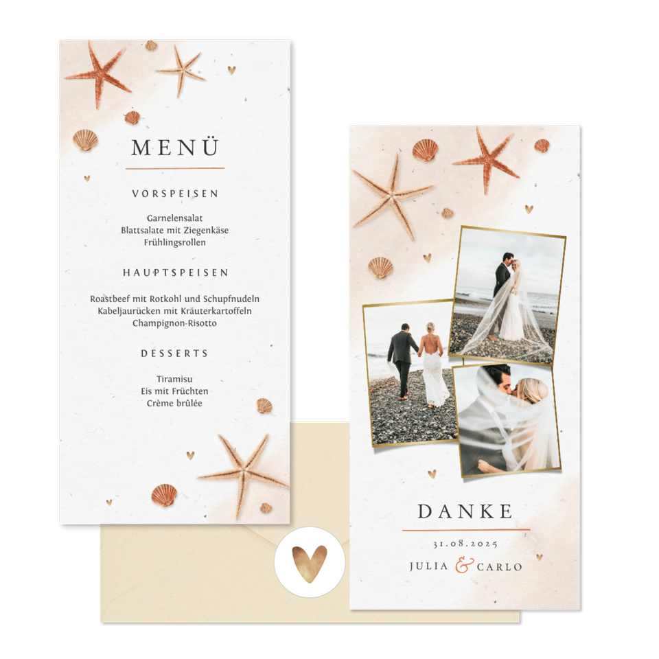 Hochzeitskartenset Seesterne und Sand