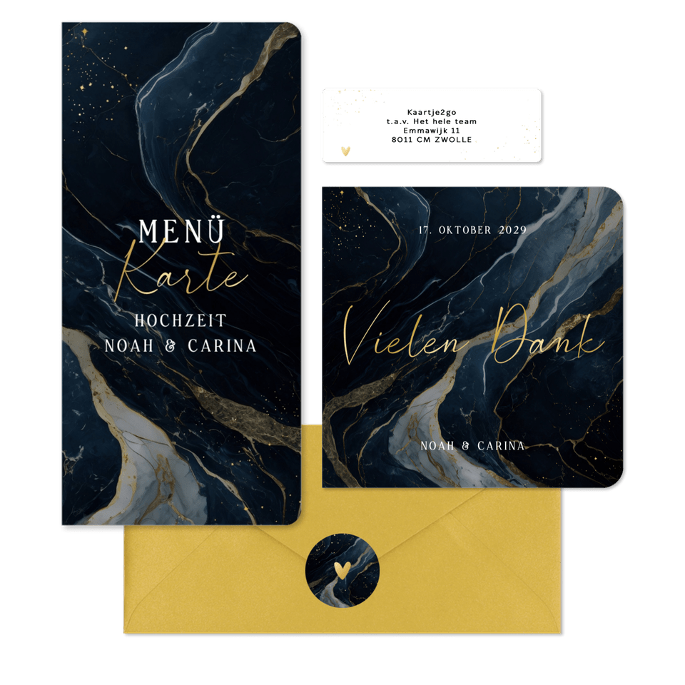 Hochzeitskarten Dunkler Marmor mit Goldschrift
