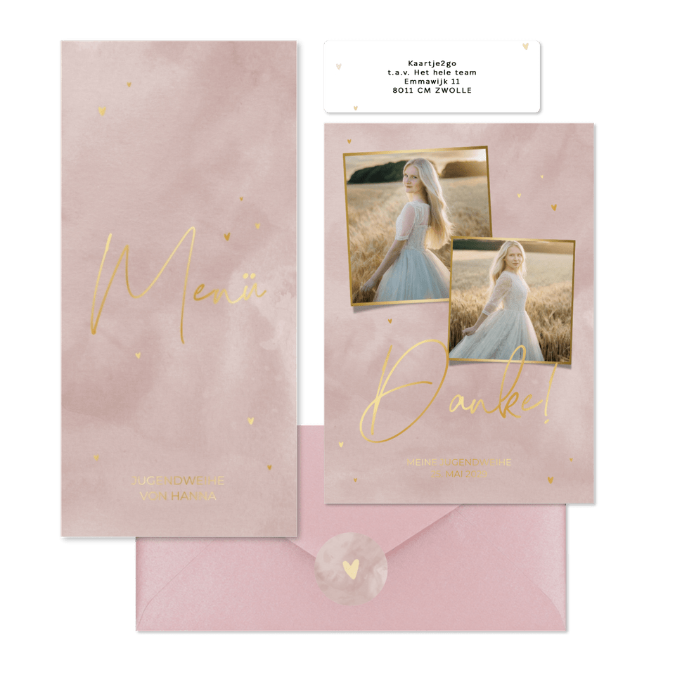 Jugendweihe - Altrosa Aquarell mit Gold