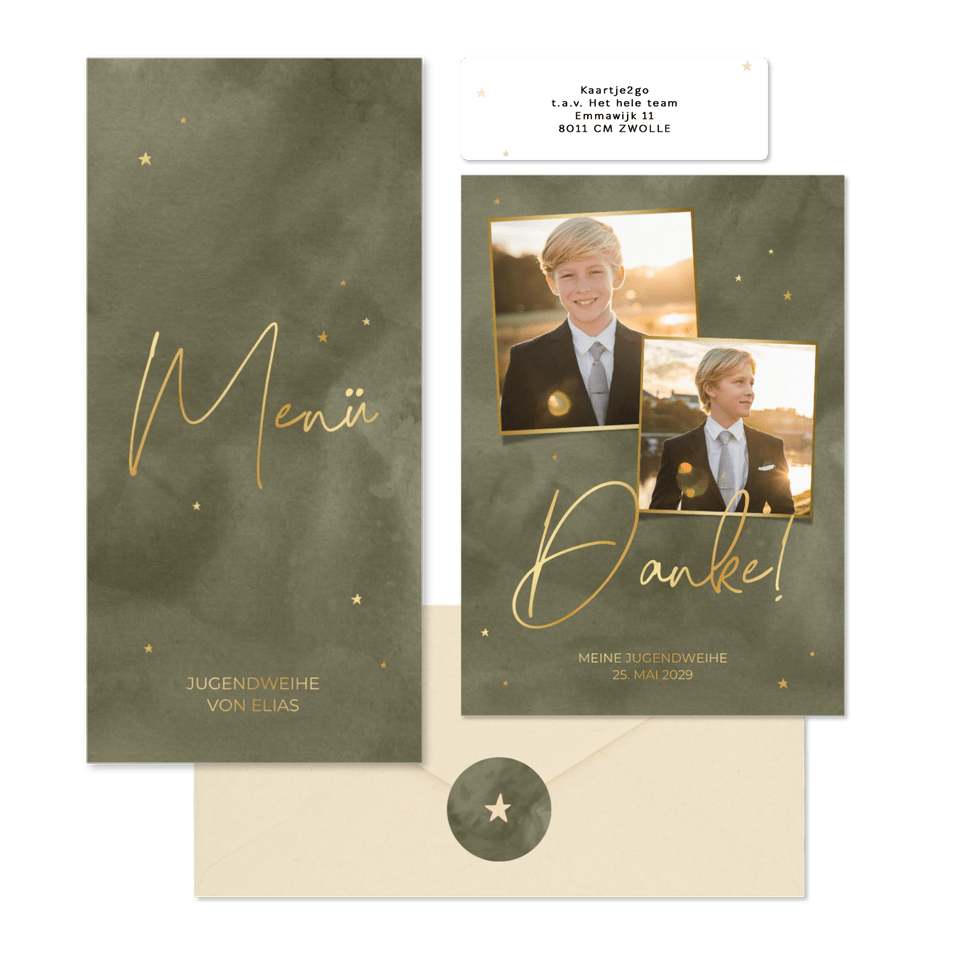 Jugendweihe - Olivgruenes Aquarell mit Gold