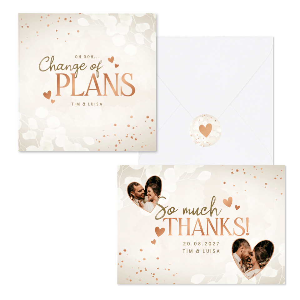 Hochzeitskartenset mit Kupferherzen