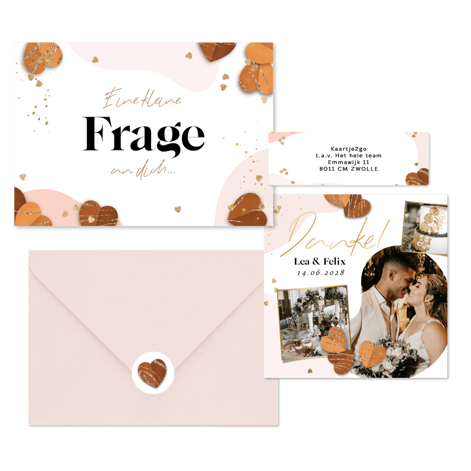 Hochzeitskartenset Papierherzen und Goldelemente